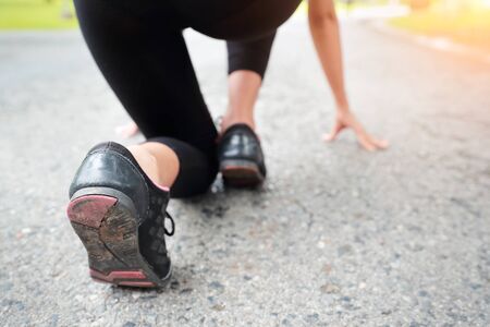 sport runner girl on startの写真素材