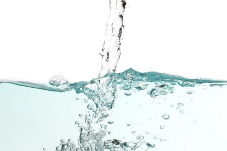 Close up water splash with air bubbles. Fresh and clean surface aqua flowing in wave and clean water...