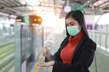 New normal   epidemic, young smart business asian woman wearing mask protection for prevent virus  ...