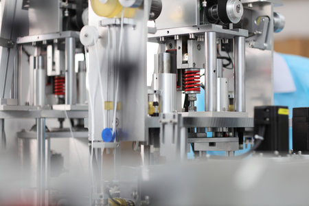 Industry and factory concept, medical face mask production line.の写真素材