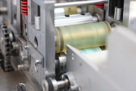Industry and factory concept, medical face mask production line.の写真素材