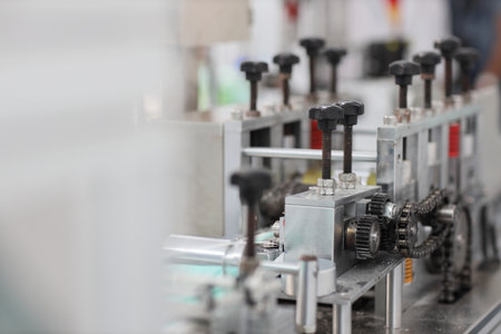 Industry and factory concept, medical face mask production line.の写真素材