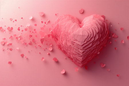 Paper elements or paper cut in shape of heart and love symbol graphic for abstract valentine's day.  Generative Ai.の素材