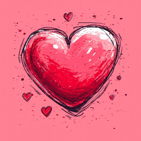 Heart hand drawn and love symbol graphic for valentineâs day.の素材
