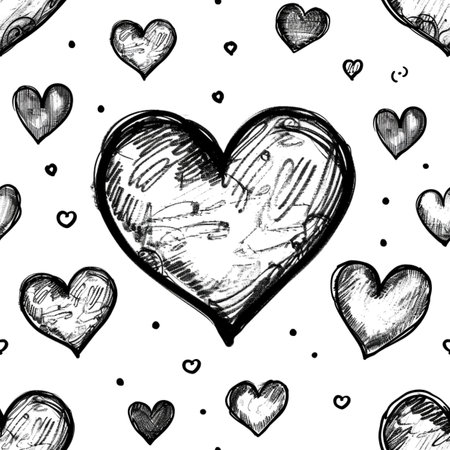 Doodle seamless pattern with hearts from hand drawing for valentineâs day. Set of red heard and love symbol graphic collection. Generative aiの素材