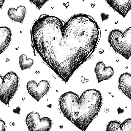 Doodle seamless pattern with hearts from hand drawing for valentineâs day. Set of red heard and love symbol graphic collection. Generative aiの素材