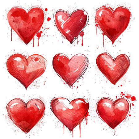 Doodle seamless pattern with hearts from hand drawing for valentineâs day. Set of red heard and love symbol graphic collection. Generative aiの素材