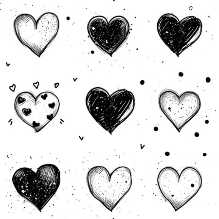 Doodle seamless pattern with hearts from hand drawing for valentineâs day. Set of red heard and love symbol graphic collection. Generative aiの素材