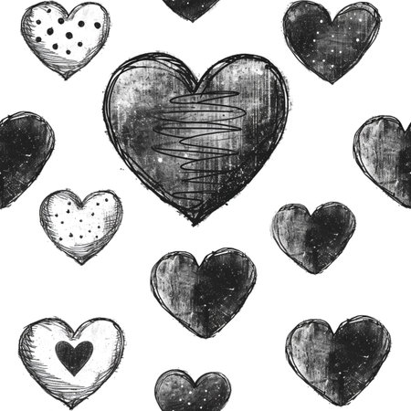 Doodle seamless pattern with hearts from hand drawing for valentineâs day. Set of red heard and love symbol graphic collection. Generative aiの素材
