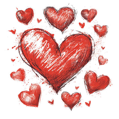 Doodle seamless pattern with hearts from hand drawing for valentineâs day. Set of red heard and love symbol graphic collection. Generative aiの素材