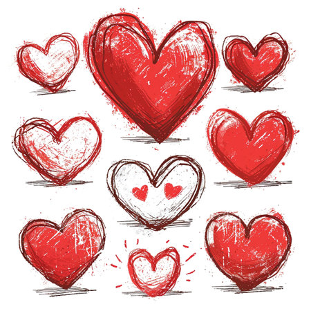 Doodle seamless pattern with hearts from hand drawing for valentineâs day. Set of red heard and love symbol graphic collection. Generative aiの素材