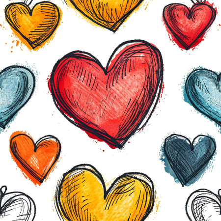 Doodle seamless pattern with hearts from hand drawing for valentineâs day. Set of red heard and love symbol graphic collection. Generative aiの素材