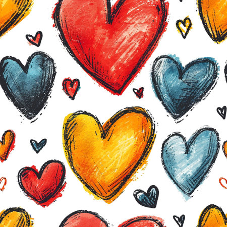 Doodle seamless pattern with hearts from hand drawing for valentineâs day. Set of red heard and love symbol graphic collection. Generative aiの素材
