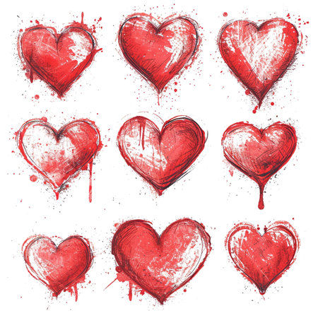 Doodle seamless pattern with hearts from hand drawing for valentineâs day. Set of red heard and love symbol graphic collection. Generative aiの素材