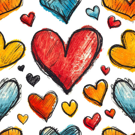 Doodle seamless pattern with hearts from hand drawing for valentineâs day. Set of red heard and love symbol graphic collection. Generative aiの素材