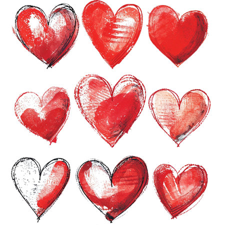 Doodle seamless pattern with hearts from hand drawing for valentineâs day. Set of red heard and love symbol graphic collection. Generative aiの素材