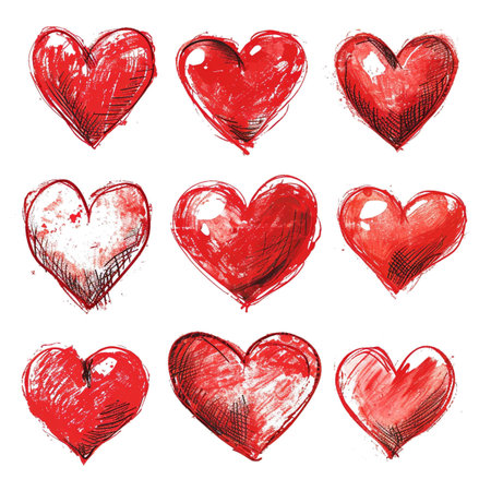 Doodle seamless pattern with hearts from hand drawing for valentineâs day. Set of red heard and love symbol graphic collection. Generative aiの素材
