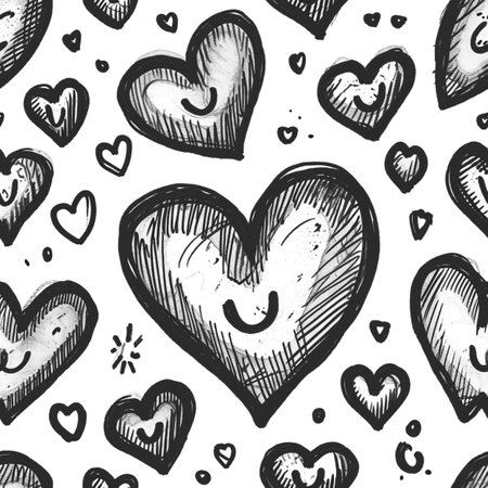 Doodle seamless pattern with hearts from hand drawing for valentineâs day. Set of red heard and love symbol graphic collection. Generative aiの素材