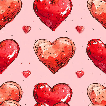 Doodle seamless pattern with hearts from hand drawing for valentineâs day. Set of red heard and love symbol graphic collection. Generative aiの素材