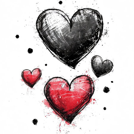 Doodle seamless pattern with hearts from hand drawing for valentineâs day. Set of red heard and love symbol graphic collection. Generative aiの素材