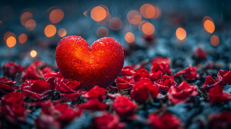 Beautiful red heart of love wallpapers background with glitter, bokeh lights, romantic and charm atmosphere in background. Valentine concept. Generative Aiの素材