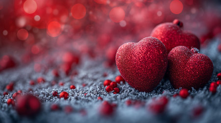 Beautiful red heart of love wallpapers background with glitter, bokeh lights, romantic and charm atmosphere in background. Valentine concept. Generative Aiの素材