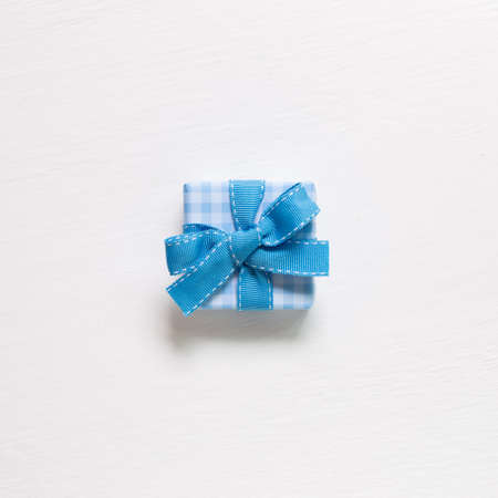 Blue gift box isolated on white background. top viewの写真素材
