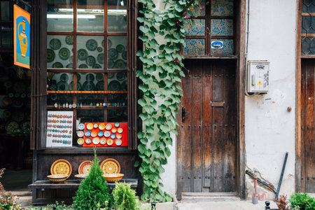 Veliko Tarnovo, Bulgaria - July 29, 2019: Old town Samovodska Charshia market souvenir shopのeditorial素材