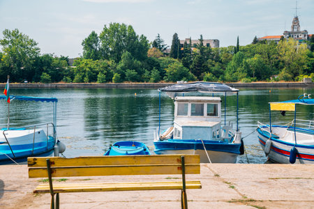 Black sea and harbor landscape in Sozopol, Bulgariaのeditorial素材