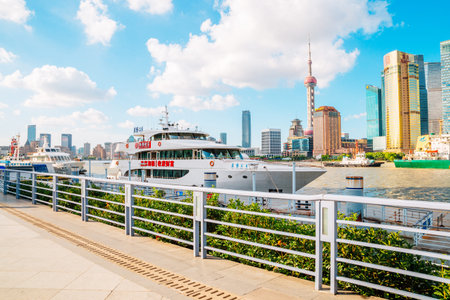Shanghai, China - August 7, 2016 : Shanghai city view with Oriental pearl tower and Huangpu river