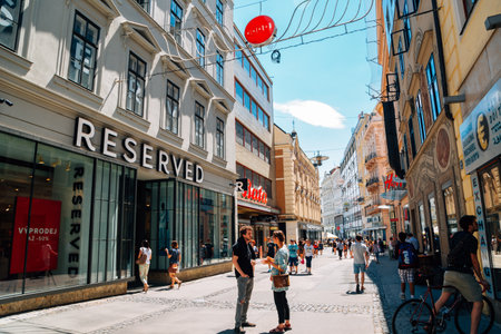 Brno, Czech Republic - June 21, 2019: Ceska shopping and restaurant streetのeditorial素材