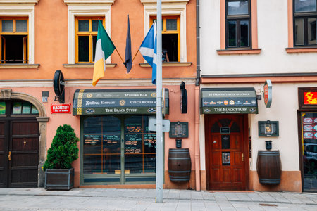 Olomouc, Czech Republic - June 19, 2019: Old town street Czech pub restaurantのeditorial素材