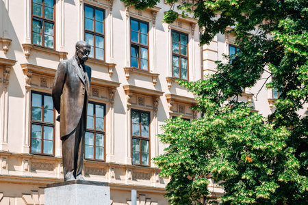 Brno, Czech Republic - June 21, 2019 : Masaryk University Tomas Garrigue Masaryk statueのeditorial素材
