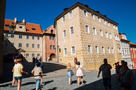 Prague, Czech Republic - August 27, 2016: Prague castle European colorful buildingsのeditorial素材