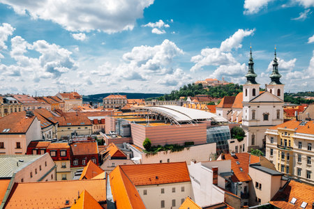 Spilberk Castle and cityscape from Old Town Hall tower in Brno, Czech Republicのeditorial素材