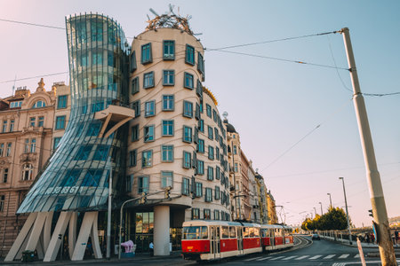 Prague, Czech Republic - August 27, 2016: Dancing house modern architectureのeditorial素材
