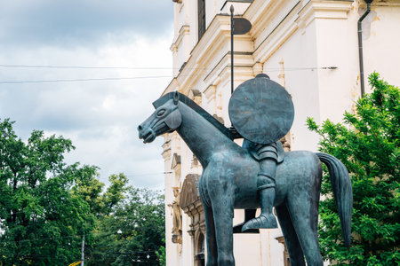 Brno, Czech Republic - June 21, 2019: Church of St. Thomas square Equestrian Statue of Margrave Jobst of Luxembourgのeditorial素材