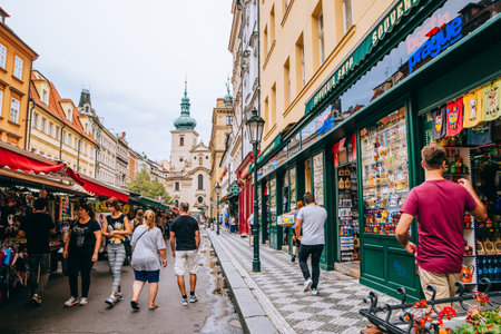 Prague, Czech Republic - August 29, 2016 : Havel's Market and tourist peopleのeditorial素材