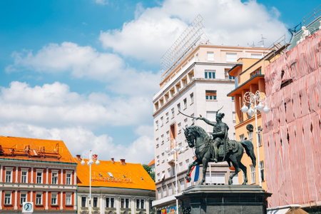 Ban Josip Jelacic monument at Ban Jelacic central square in Zagreb, Croatia