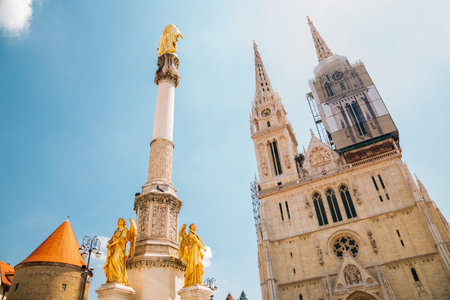 Zagreb Cathedral and Holy Mary Monument in Zagreb, Croatiaのeditorial素材