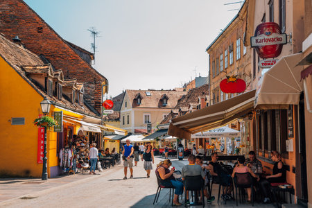 Zagreb, Croatia - July 3, 2019: Ivana Tkalcica restaurant and cafe streetのeditorial素材