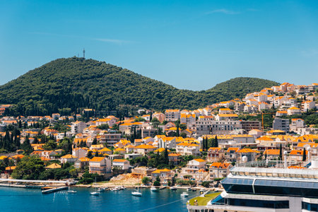 Dubrovnik city and harbor panorama view in Croatiaのeditorial素材