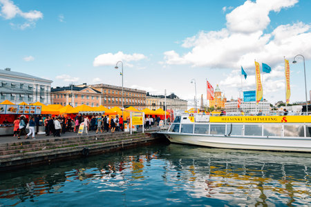 Helsinki, Finland - August 15, 2019: Helsinki port Market Squareのeditorial素材