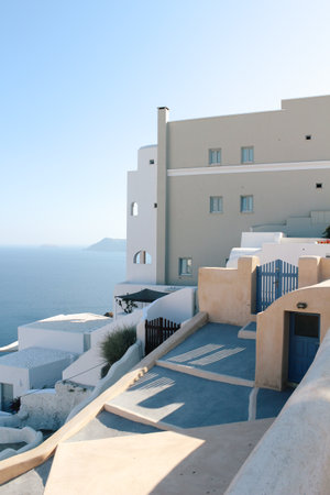 Oia town on Santorini island, Greece. Traditional houses and seaのeditorial素材