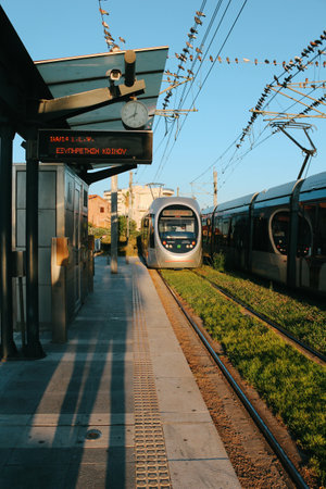 Greece - July 23, 2013 : Paralia Glyfadas tram stationのeditorial素材