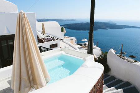 Firostefani town street in Santorini island, Greeceのeditorial素材
