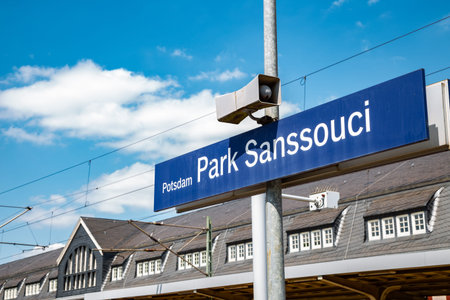 Potsdam, Germany - June 7, 2019 : Potsdam Park Sanssouci railway station platform