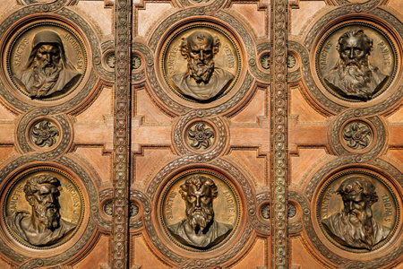 Budapest, Hungary - June 25, 2019 : Old door at St. Stephen's Basilica Szent Istvan Bazilikaのeditorial素材