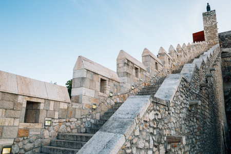 Buda castle stone wall stairs in Budapest, Hungary