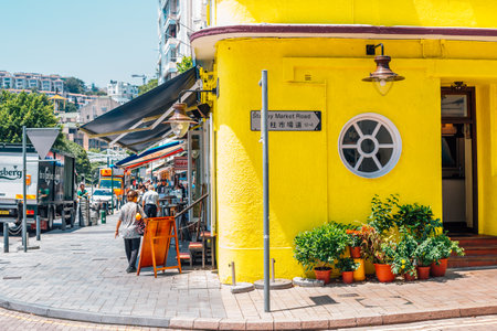 Hong Kong - September 14, 2015 : Stanley Bay restaurant and cafe streetのeditorial素材